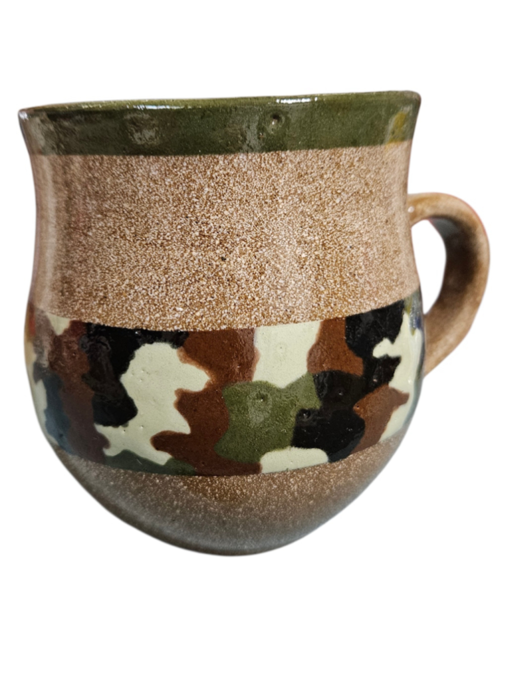 Handmade Studio Pottery Camo Coffee Mug Rustic Ceramic Artisan Cup